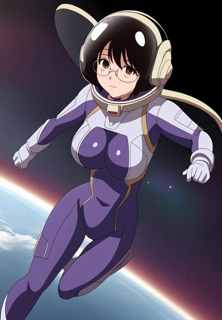 <lora:Yun-hua_Lu:0.6>, Yun-hua_Lu, 1girl, solo, bodysuit, glasses, helmet, in space, zero gravity,