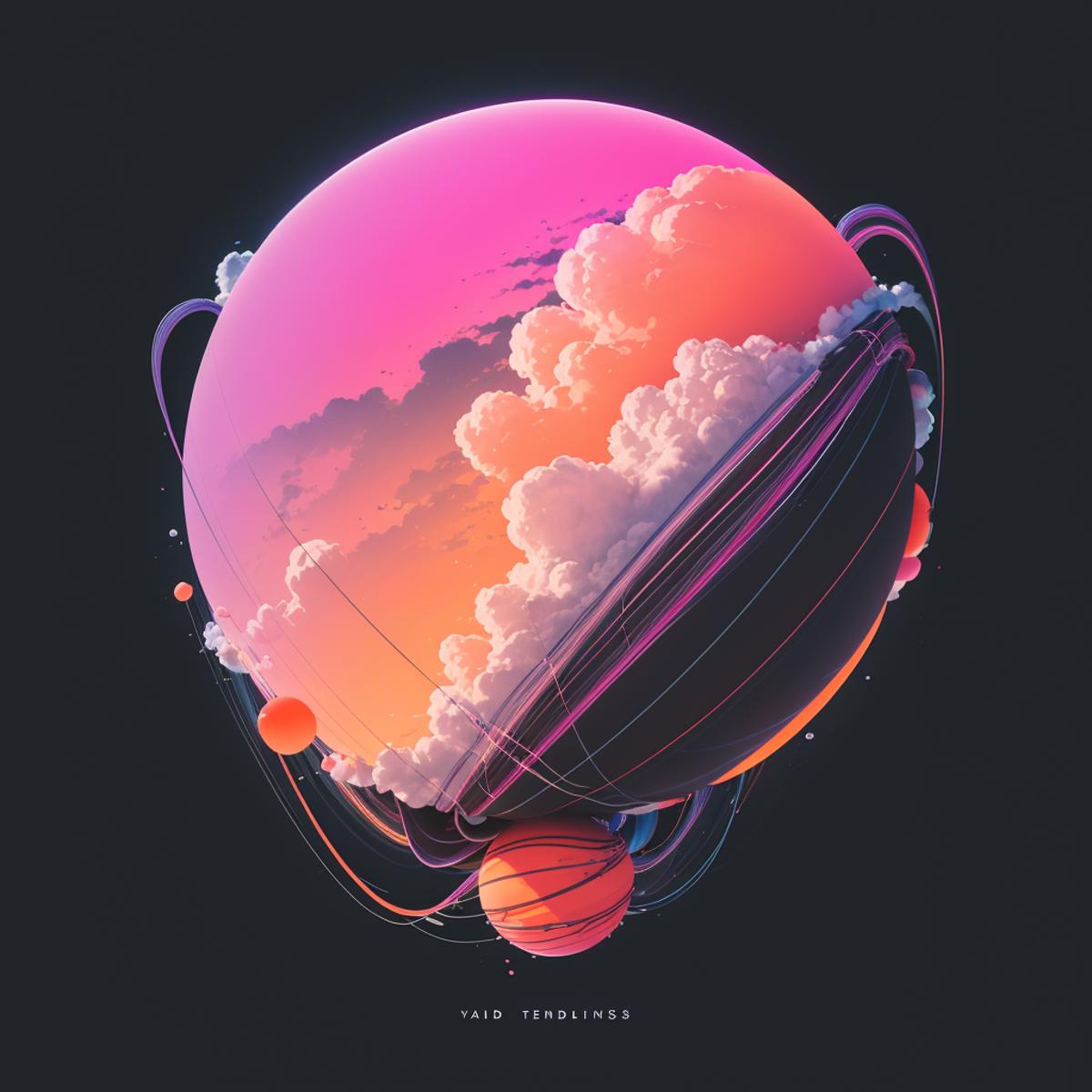 A Pink, Orange, and Purple Artistic Space Scene with Clouds and Planets