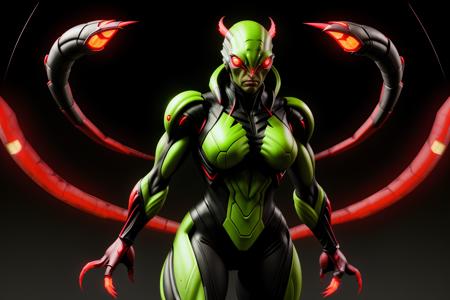 femalien, bodysuit, battlearmor, muscular, massive, strong, red eyes, glowing eyes, full body, bloody,
<lora:FemAlien:0.8>