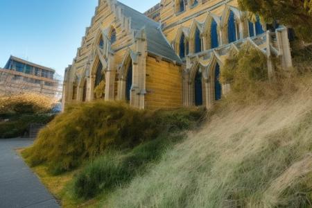 phtdzk1, incredibly detailed, landscape photography, cinematic lighting, volumetric lighting,  University of Otago Dunedin New Zealand, College city, vibrant depth of color, FXAA, Chromatic Abberation, DSLR ,cphtdzk1