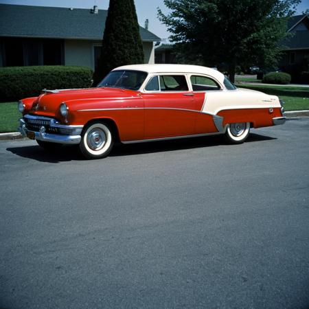 analog film photo of  <lora:kodachrome xl v1:0.9>
In 1950's a cinematic Kodachrome Technicolor motion picture of a red and white Mercury Monterey car parked in front of a house, perfect image, perfect body, perfect anatomy, sharp image, detailed image, Kodak film style, high quality photography, Kodachrome style, Technicolor style, 1950's style, Technicolor Monopack style, 16mm, 8mm, Super 8 movie, 35mm movie style, film color style, cinematic photography style, analog photography style, cinematic film color style, deep color style, different character, different background, different picture, Eastman Kodak style, K-14 process style, Color slide style, film skin tone style, different color, no humans, window, shadow, traditional media, motor vehicle, car, vehicle focus, wheel, headlight, ground vehicle, door, seat, outdoors, Kodachrome color style, Mercury Monterey style, faded film, desaturated, 35mm photo, grainy, vignette, vintage, Kodachrome, Lomography, stained, highly detailed, found footage