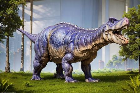 (masterpiece, best quality:1.2), ultra-detailed, Purple, blue, and white jungle dinosaur tricerasauruss, (realistic:1.5), <lora:EdobDinosaurs_v1.0:1>