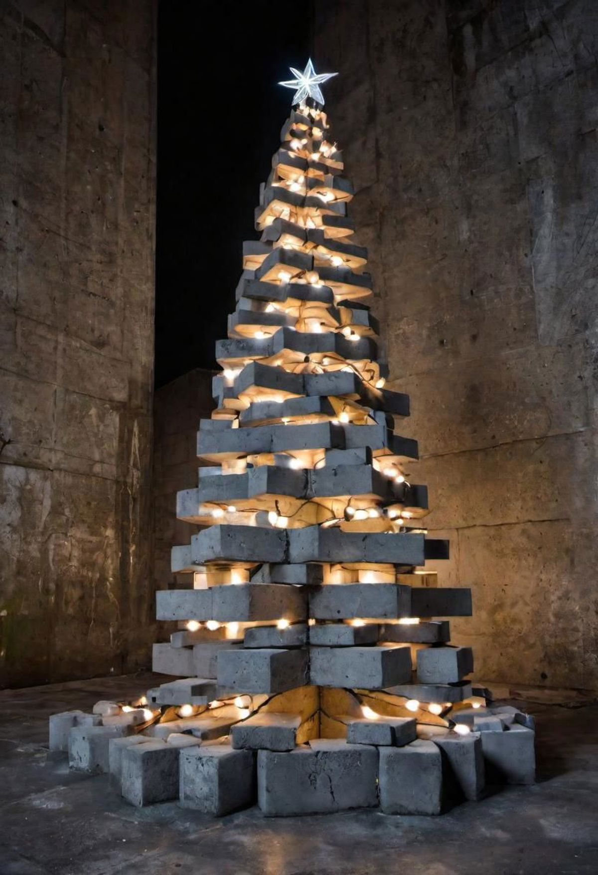 A Christmas Tree Made of Concrete Blocks