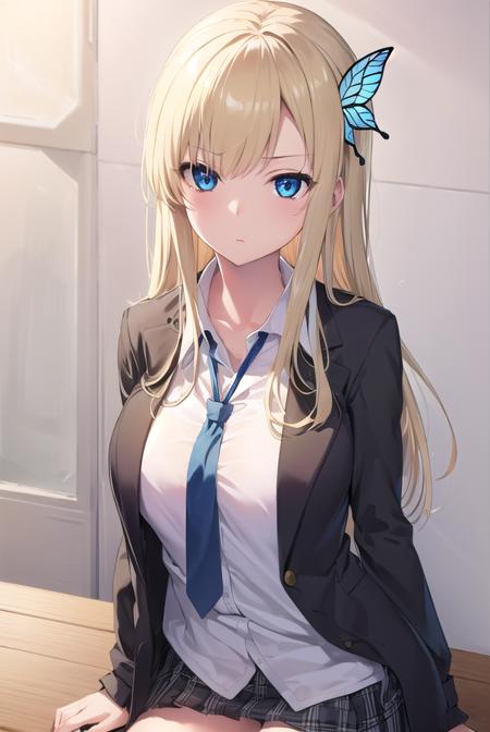 senakashiwazaki, <lora:sena kashiwazaki-lora-nochekaiser:1>,
sena kashiwazaki, blonde hair, butterfly hair ornament, hair ornament, long hair,
BREAK cardigan, checkered clothes, checkered skirt, jacket, long sleeves, necktie, school uniform, shirt, skirt, st. chronica academy school uniform
BREAK indoors, classroom,
BREAK looking at viewer, (cowboy shot:1.5),
BREAK <lyco:GoodHands-beta2:1>, (masterpiece:1.2), best quality, high resolution, unity 8k wallpaper, (illustration:0.8), (beautiful detailed eyes:1.6), extremely detailed face, perfect lighting, extremely detailed CG, (perfect hands, perfect anatomy),