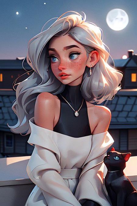 sam yang,
1girl, back, bare shoulders, blue eyes, brown hair, earrings, freckles, jewelry, lips, long hair, looking at viewer, looking back, necklace, off shoulder, parted lips, portrait, day, depth of field, solo
, (("masterpiece, Moonlit Serenade": A girl with silver hair sits on a rooftop, cradling a sleek black cat. The moon illuminates their faces as they share a secret melody.))
<lora:sam_yang_offset:1>