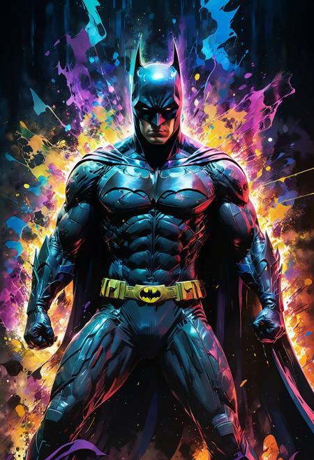 Batman, in his iconic stance, surrounded by a calm yet powerful aura, in classic anime style, digital art style with vibrant colors, high definition details, powerful stance