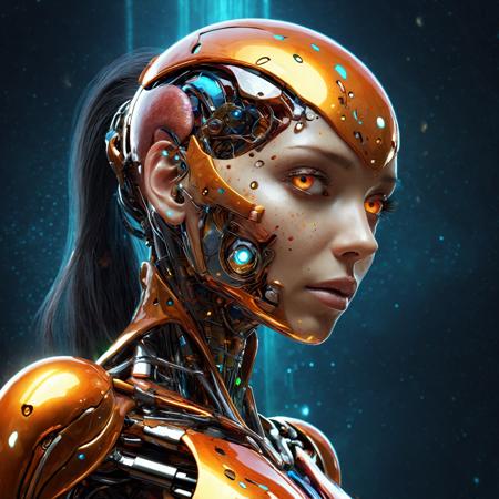 Human anatomy, (fragmented body parts, 3d spoon fragmentation of body, spoons and orbs breaking off face, cgi surreal masterpiece, vibrant colors, rim lighting, magical fragmentation, biosphere decomposition, high detail, floating parts:1.4), detailed cosmic background, fractal art, galaxy light vision, 16k, astral concept art, sharp lines, intricate, sophisticated, female,  <lora:add-detail-xl:0.64>,  fiery glow, fiery eyes, android, cyborg, supernova, dynamic angle, from side,