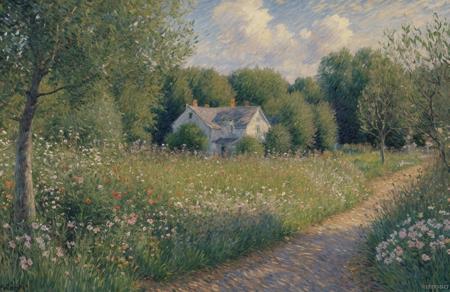 (impressionism:1.05), , patch ,hedgerow,yard , a painting,scenery,scene painting,