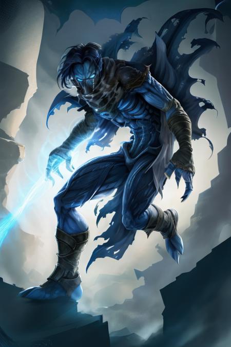 realistic photo of raziel (flying in the sky :1.5) in dark city sky , soul reaver in right hand , wearing neck gaiter , dark fantasy style,  ,high res, (detailed realistic image:1), insane details, soft,  pupils, (expressive face, detailed face:1), (realistic:1), (photorealistic, photo-realistic:1), full color, (3d:1), (highly detailed:1.2), masterpiece, 8k uhd,    <lora:raziel3:0.8>