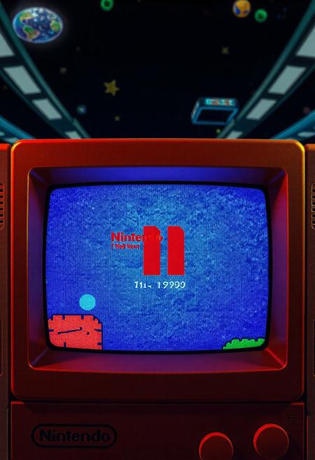 logo nintendo red letter in middle of screen back ground world of 1990 video game