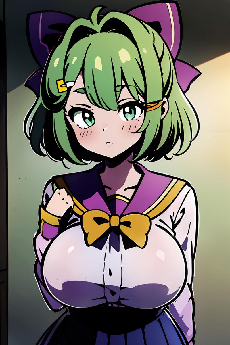 Green Short Hair Purple Bow Girl image by MarkWar