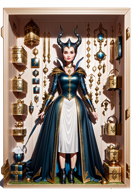 premium playset toy box, (masterpiece, best quality, ultra detailed, absurdres), (diorama:1.2), action figure box, 
  (inboxDollPlaySetQuiron style), the superheoine  maleficent,  (plastic toy playset pack),  inside gift box,
  <lora:quiron_inboxDollPlaySet_v1_lora:0.97>