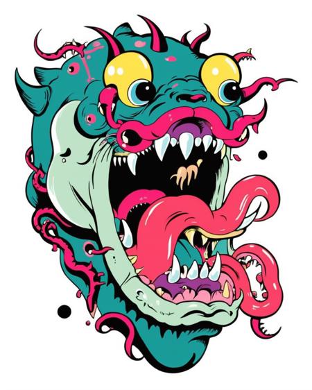 best quality,  open_mouth, simple_background, white_background, teeth, tongue, tongue_out, no_humans, saliva, scar, sharp_teeth, tentacles, scar_on_face, spikes, veins, monster, eyeball, extra_eyes, <lora:Illustration_Insanity:0.7>