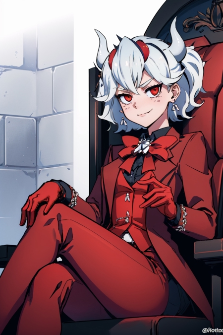 htbeelzebub freckles formal suit shirt red bow red gloves red pants