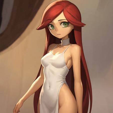 (masterpiece, best quality:1.1), 1girl, flowing hair, beautiful, looking at viewer, magnificent dress, delicate clothing, green eyes, red hair