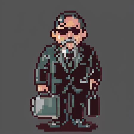 <lora:SNES Earthbound Enemies V11-000008:1.0>,Earthbound_enemy, neutral grey background, pixelart, drop shadow, lawyer, holding briefcase, suit, tie, professional demeanor