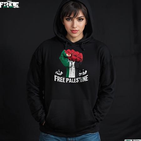 realistic,highres,reality,creative,huge filesize, <lora:PalestineFlagSdxl:1>, a black hoodie with a fist and the words free palestine by [ [ [ [ evangelion ] ], greg rutkowski, j, dickenson, meshb : 3. 0 ], [ [ [ evangelion ], [ 3. 0 ], [ 1 9 9 2 ], [ 1 9 6 9 ], [ 2 4 5), [ 2 4