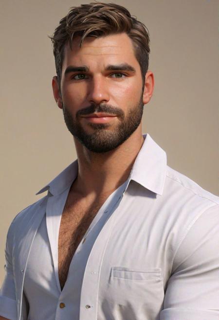 marcus_this_guy, solo, looking at viewer, short hair, shirt, 1boy, upper body, male focus, collared shirt,  hairy chest, ((crossed arms)) muscular, white labcoat, facial hair, thick eyebrows, mature male, bara, green eyes, (((darker skin))), hairy arms, realistic  <lora:marcus_this_guy-42:0.6>   <lora:ChestHairAlrightALT:1>