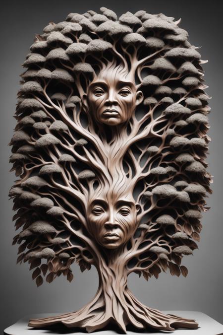 <lora:Surreal Harmony:1>Surreal Harmony - a sculpture of a tree with human faces as its leaves.