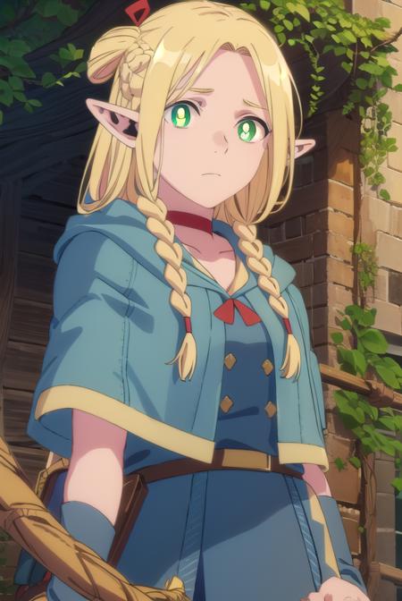 marcilledonato, <lora:marcille donato-lora-nochekaiser:1>,
marcille donato, long hair, blonde hair, (green eyes:1.3), braid, pointy ears, twin braids, elf, (bright pupils:1.5), (parted bangs:1.5),
BREAK choker, robe, red choker,
BREAK outdoors, nature, forest, trees, grass, river, sun, sky, clouds,
BREAK looking at viewer, (cowboy shot:1.5),
BREAK <lyco:GoodHands-beta2:1>, (masterpiece:1.2), best quality, high resolution, unity 8k wallpaper, (illustration:0.8), (beautiful detailed eyes:1.6), extremely detailed face, perfect lighting, extremely detailed CG, (perfect hands, perfect anatomy),