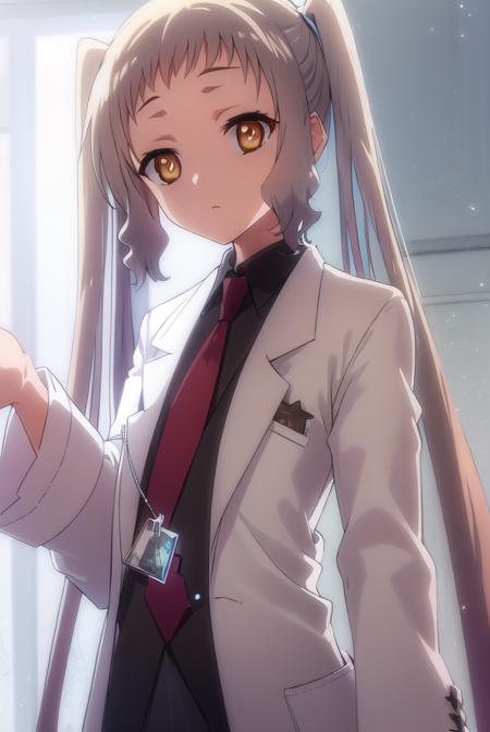 korewaariel, <lora:korewa ariel s2-lora-nochekaiser:1>,
ariel, long hair, twintails, (brown eyes:1.5), white hair,
BREAK necktie, red necktie, labcoat, (white labcoat:1.5), shirt, black shirt, collared shirt,
BREAK indoors, classroom,
BREAK looking at viewer, (cowboy shot:1.5),
BREAK <lyco:GoodHands-beta2:1>, (masterpiece:1.2), best quality, high resolution, unity 8k wallpaper, (illustration:0.8), (beautiful detailed eyes:1.6), extremely detailed face, perfect lighting, extremely detailed CG, (perfect hands, perfect anatomy),