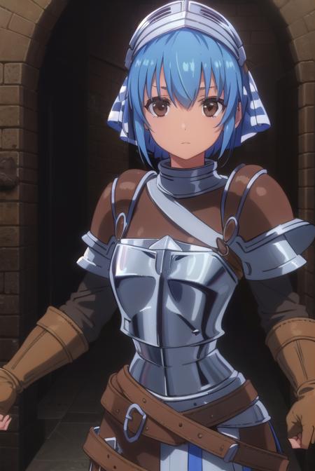 menadshisei, <lora:menad shisei-lora-nochekaiser:1>,
menad shisei, short hair, (brown eyes:1.5), blue hair,
BREAK gloves, armor, shoulder armor, brown gloves, pauldrons, breastplate,
BREAK indoors, castle,
BREAK looking at viewer, (cowboy shot:1.5),
BREAK <lyco:GoodHands-beta2:1>, (masterpiece:1.2), best quality, high resolution, unity 8k wallpaper, (illustration:0.8), (beautiful detailed eyes:1.6), extremely detailed face, perfect lighting, extremely detailed CG, (perfect hands, perfect anatomy),