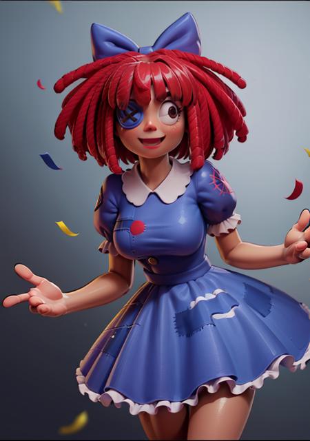 (Ragatha, one leg up, leaning forward, cute:1.2), (hair bow, short sleeves, dress with patches, short hair, button eyepatch), large breasts  happy, smile, looking at viewer, cute, from below, (inside circus, mechanical games, balloon, confetti:1.2), 
(detailed landscape:1),(dynamic pose:1.2),(dynamic angle:1), (cowboy shot:1.2),
(masterpiece:1.2), (best quality, highest quality), (ultra detailed), (8k, 4k, intricate) ,(ambient light:1.3), realistic, render, unity,
<lora:Ragatha_character-20:0.8> <lora:3DMM_V11:0.3> 3DMM,