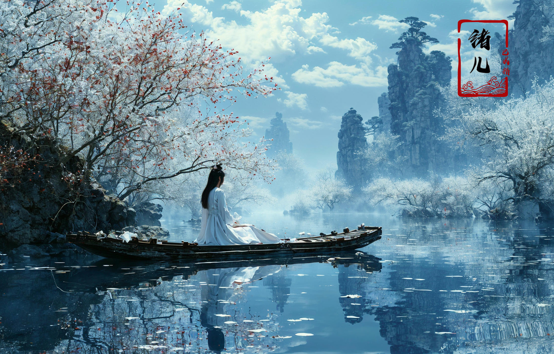 绪儿-山水渔夫 long raft with Landscape fisherman image by XRYCJ