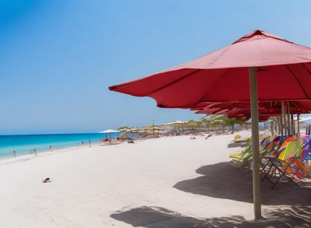 srdg sea sunset beach sand with green grass desert with fog  ocean chair with umbrella on the beach 