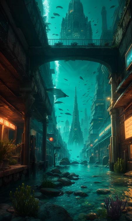 underwater city, 8k, uhd, best quality, trending on arstation, masterpiece,