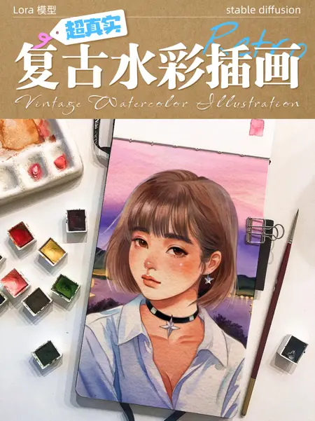 Retro watercolor figures