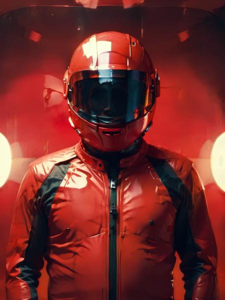 reflection of a person, red suit and helmet, mirrors , panosstyle, style, film, mist, color, glow,
<lora:version10:1>