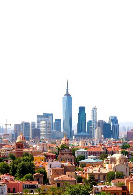 In the center of a plain, white background, a vibrant wallpaper art masterpiece showcases the stunning scene of The City of Awe. Dense, with its iconic skyline, is depicted in the style of this unique and captivating composition.