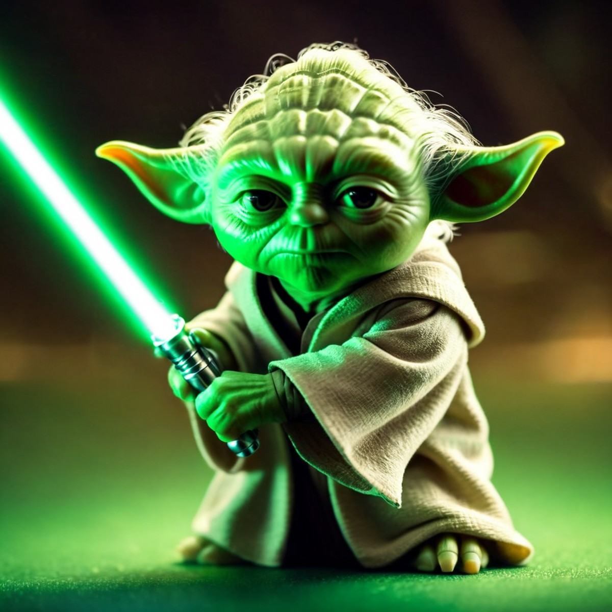 cinematic film still of  <lora:Yoda:1.2>
Yoda a cartoon character holding a green light saber with perfect hands and feet ...