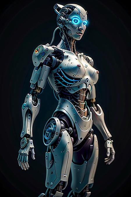 mch2, close up, dynamic angle, 1girl wit half cyborg biomechanical systems, glowing in the dark, action pose, inside abandoned human organ factory, at night