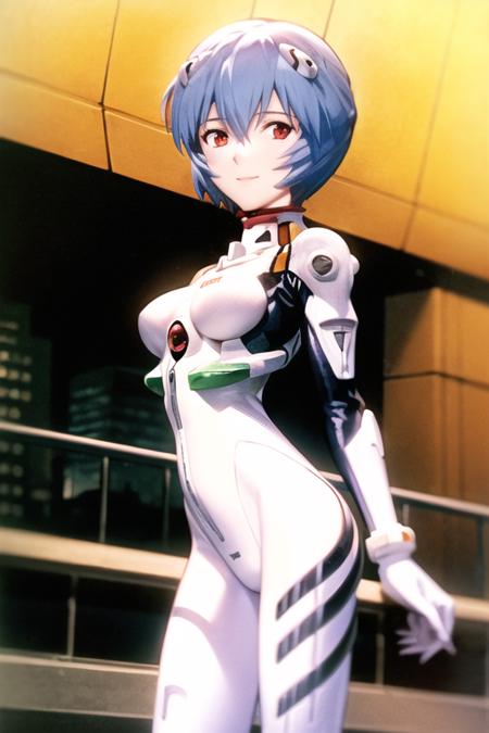 masterpiece, best quality, 1girl, ayanamirei, eva00plugsuit, interface headset, looking at viewer, light smile, city <lora:AyanamiReiV3-000014:0.9>