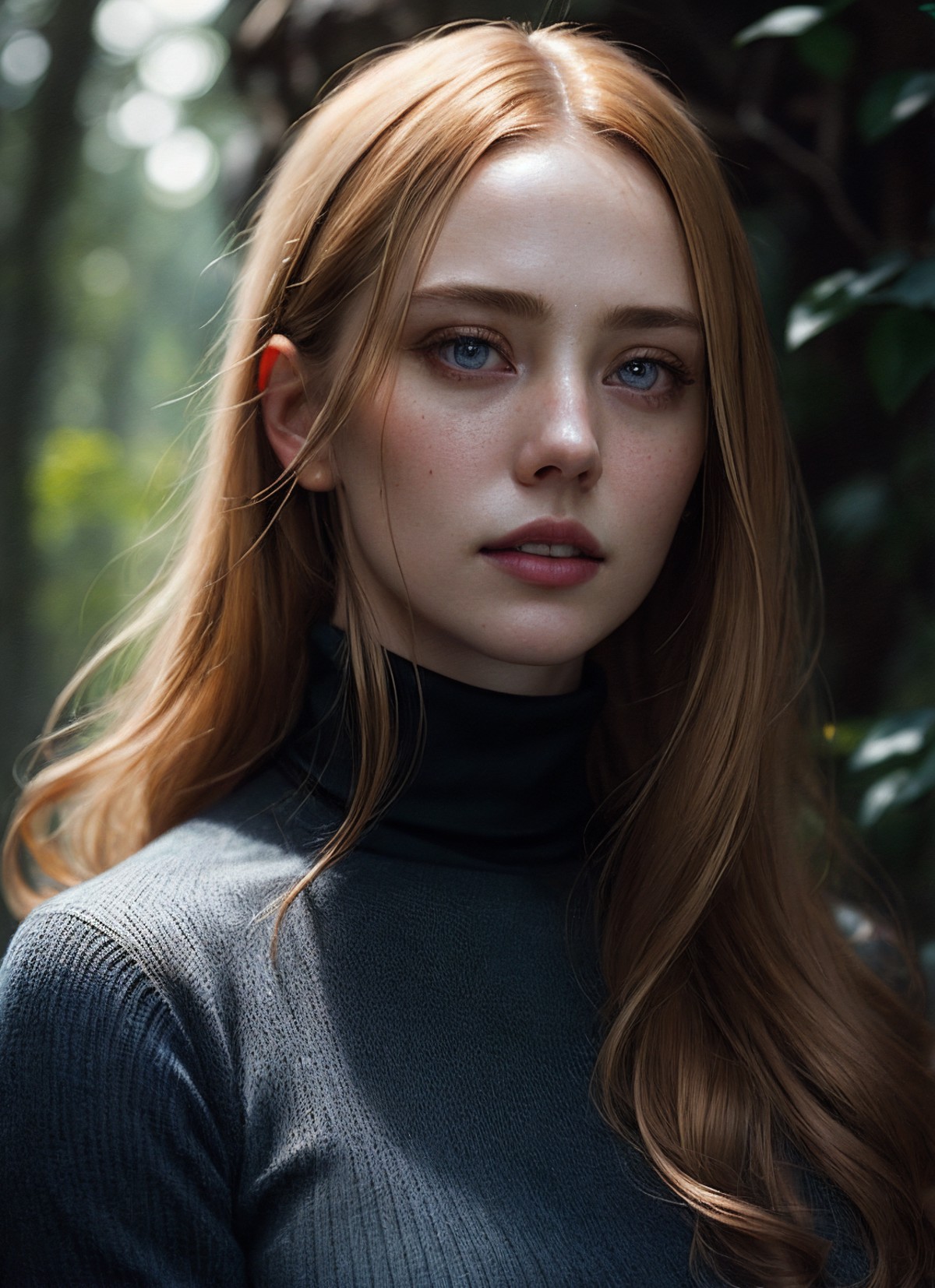 A stunning intricate full color portrait of (sks woman:1), wearing a black turtleneck, epic character composition, by ilya...
