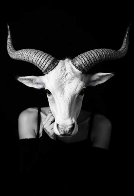 beauty, horns, black and white Photography studio style
