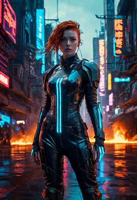 High resolution ultra-realistic of Beautiful Cyberpunk girl, 8k, capturing the intensity of the moment, cinematic lighting, standing on a troubled street in a futuristic city in a bloody battle, wavy red hair, realistic dirty pale face, realistic blue eyes, beautiful hourglass figure, burning in a futuristic city, intricately designed cyberpunk style clothes dirty colorful robes, Cyberpunk Aesthetic, perfect athletic figure, beautiful Sadie Sink as Cyberpunk girl, ultra realistic, cinematic style, vigorous and seductive, athletic figure, Cyberpunk sci-fi style, dramatic lighting, wet and sweaty skin, dirty pale skin, athletic figure, dark fantasy, dramatic lighting, Greg Rutkowski style, Cyberpunk girl on in cool dress, hyper-detailed, hyper-realistic, natural light, extremely intricate details, masterpiece, epic, bright colours, Attractive 21 old years girl, beautiful firm Breasts, sharp focus, digital painting, Photograph Taken on Nikon D750, Alphonse Mucha, athletic figure, Hyperdetailed, hyperrealism, Attractive, Attractive bust girl, asymmetric balance
