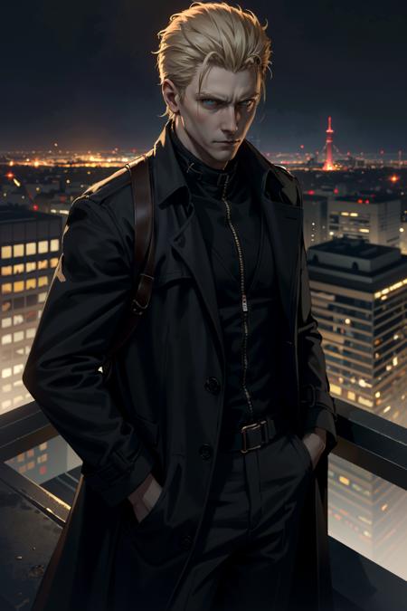 ((ultra detailed, masterpiece, best quality))
 <lora:REAlbertWesker:0.8>
REAlbertWesker, 1boy, solo, blonde hair, On a high-rise rooftop, sharp black trench coat, city lights below, hands in pockets with a mysterious gaze into the distance