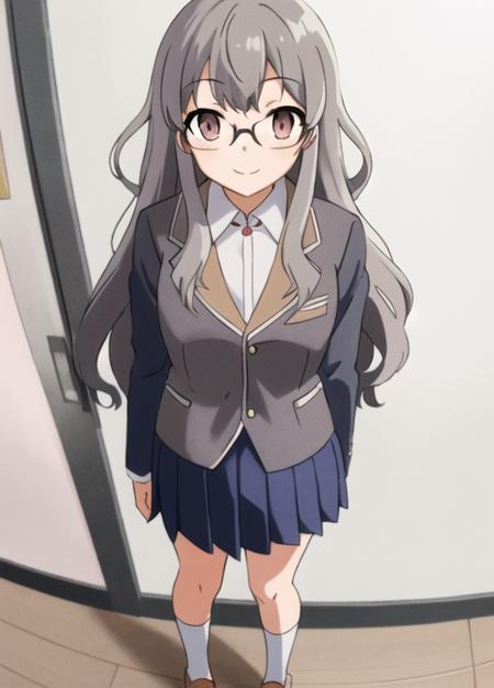 <lora:futaba:0.6>,futaba rio, (glasses),gray hair,highres,(masterpiece_1.0),(best quality_1.0),standing, school uniform, white background, looking at viewer ,smiling,legs,(full body),perspective from front