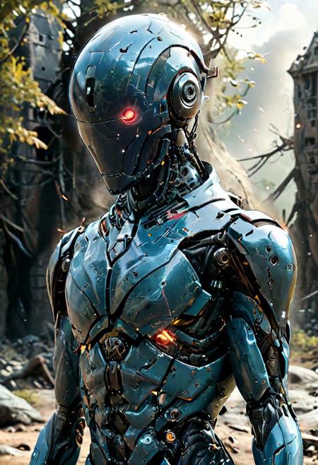 photorealistic, detailed digital illustration of a <lora:ChaosMarineStyleAIx:0.7> ChaosMarineStyleAI cyborg, <lora:Faceless_Cyborgs:0.7> noface, cyborg, at a Mystic battlefield with echoes of past battles <lora:xl_more_art-full_v1:0.4>,  dense light rays , <lora:Detailed Interior Style SDXL v1:0.7>