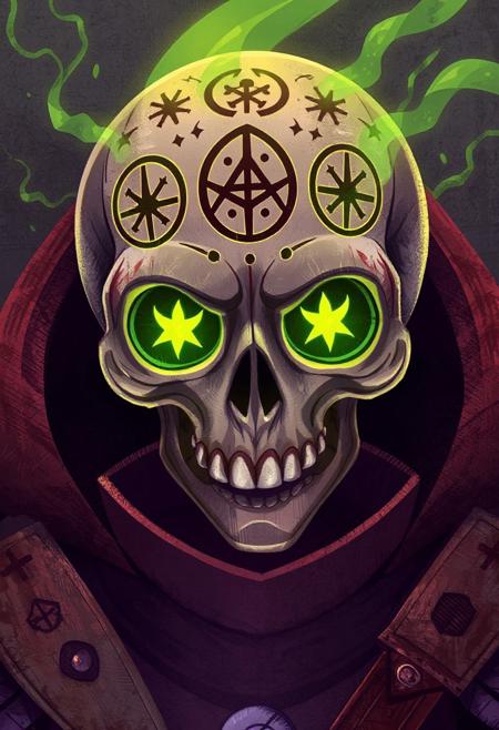 ChildBook,

The focus is a close-up of a charming skeleton necromancer’s skull, engraved with glowing eldritch symbols that blend medieval magic and futuristic sci-fi. His hollow eye sockets blaze with green and black eldritch flames. wears ancient rusted heavy medieval armor.
