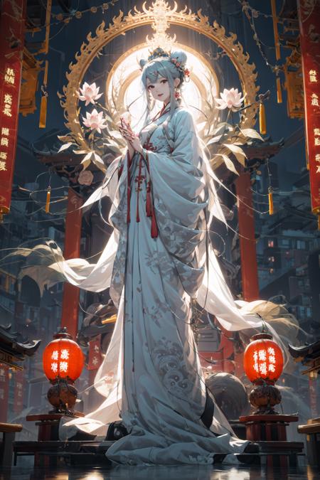 guanyin,
flower, 1girl, chinese clothes, holding, jewelry, hanfu, candle, dress, looking at viewer, earrings, red lips, long sleeves, solo, lotus, string, white flower, grey eyes, long hair, tassel, full body, hair ornament, standing, lattice, white hair, shawl, hair bun, grey hair, updo
<lora:guanyin_20230801144229-000018:1>