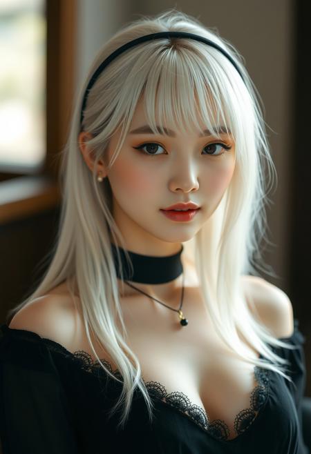beautiful 20 years old albino japanese girl, sweet expression, beautiful, black sexy clothes, natural breast, natural make up