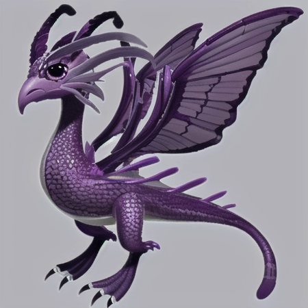 solo, looking at viewer, simple background, purple eyes, full body, purple scales, purple wings, pokemon (creature), no humans, black background, animal focus