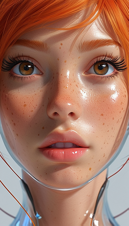 (in ARTIST style:1.4), (masterpiece:1.7),
(Gorgeous girl face, cutest, ginger, pure skin, science fiction, transparent armour, transparent skin texture), stunning unique female character, cutest,
tan, bangs, freckles,striking striking large brown eyes filled with joy and excitement, extravagant eyelashes, long eyelashes, aligned eyes, tiny waist, perfect body,
(full transparent body:2), transparent:2, (Transparent Texture:2), perfect wavy perfect hair, (extra large lashes:2), (very detailed eyes:2),
(masterpiece:1.8), (highest detailed:1.8), (angle:1.8), perfectly lighted, (contrast), (saturated), (((sharp focus))),
(hyperdetailed:1.3), (intricate details:1.2), (Refined details:1.3), (best quality:1.5), highly detailed textures, vibrant colors,
<lora:add-detail-xl:1> (ultra sharp focus:1.8), (thin lines:1.8), (best quality:1.8),
(masterpiece:1.8), (highest detailed:1.8), (angle:1.8), perfectly lighted, (contrast), (saturated), (((sharp focus))), (hyperdetailed:1.3), (intricate details:1.2), (Refined details:1.3),
(best quality:1.5), highly detailed transparent textures, transparent vibrant colors, (finely detailed beautiful eyes and detailed face),extremely detailed CG unity 8k wallpaper,
(masterpiece:1.8), (highest detailed:1.8), (angle:1.8), perfectly bright  lighted, (contrast), (saturated), (((sharp focus))), (hyperdetailed:1.3), (intricate details:1.2), (Refined details:1.3),
(best quality:1.5), highly detailed textures, vibrant colors,
<lora:Someplastic:0.7>,
(ultra sharp focus:1.8), (detailed skin:1.8), (thin lines:1.8), (best quality:1.8),
<lora:glowneon_xl_v1:0.8>
<lora:Expressive_H:1>expressiveh,
