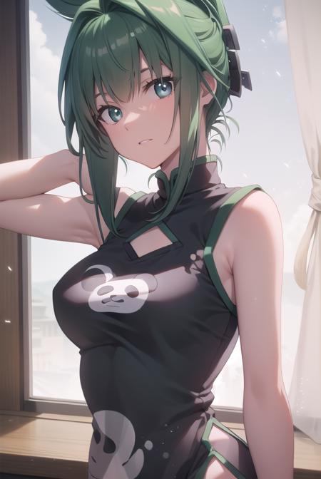 juntao, <lora:juntao-lora-nochekaiser:1>,
jun tao, (green eyes:1.5), green hair, hair between eyes,
BREAK animal print, bear print, black dress, china dress, chinese clothes, dress, air, hip vent, panda print, side slit, sleeveless, sleeveless dress, thigh strap,
BREAK looking at viewer, full body,
BREAK indoors, classroom,
BREAK <lyco:GoodHands-beta2:1>, (masterpiece:1.2), best quality, high resolution, unity 8k wallpaper, (illustration:0.8), (beautiful detailed eyes:1.6), extremely detailed face, perfect lighting, extremely detailed CG, (perfect hands, perfect anatomy),