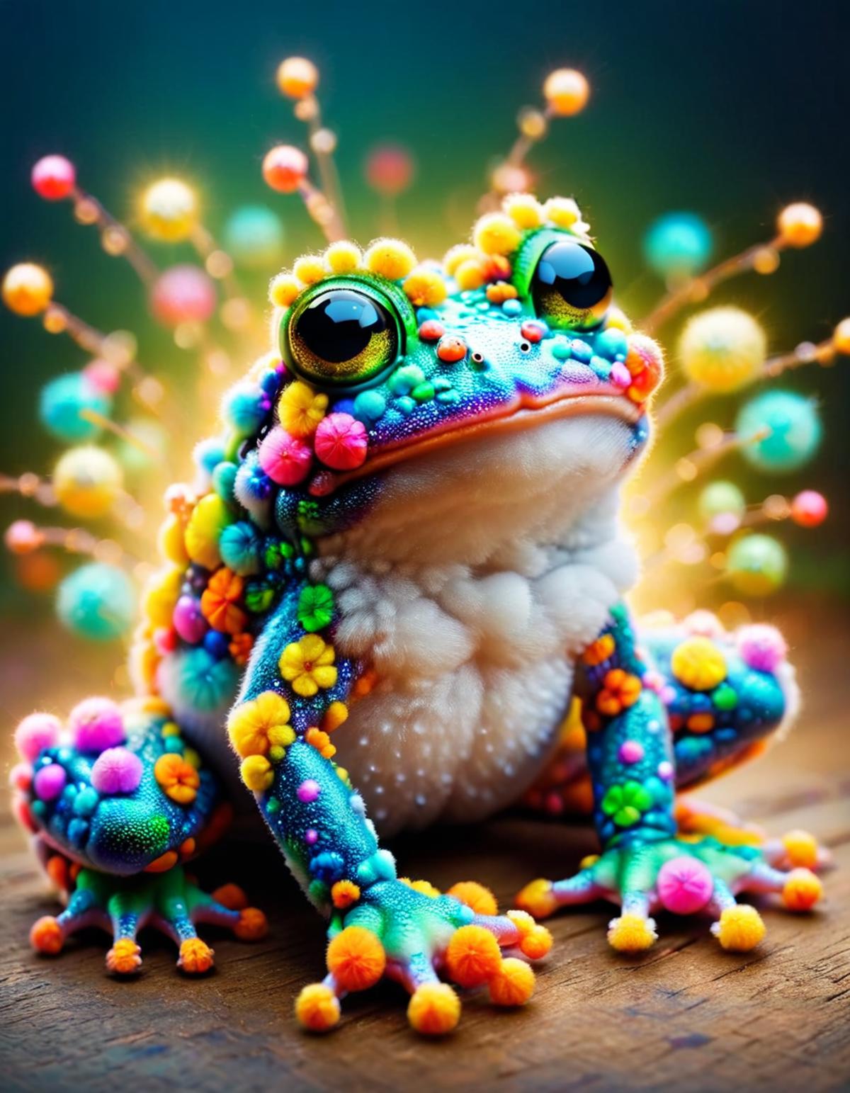 Colorful Frog with Pink and Yellow Spots on its Legs and Body.