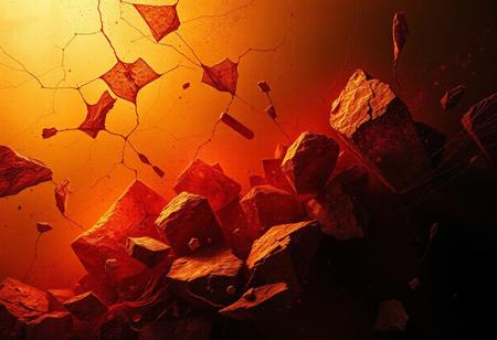 tense atmosphere, warm yet painful, deep but numb, soft glowing light amidst shadows, agitated and restless energy, abstract forms representing cutting pain, fatigue settling in the air, muted colors, warm amber and faded reds, cracks forming beneath the surface, soft textures with jagged edges, stale yet heavy, a sense of emptiness, disappointment lingering, emotional depth without release, distant light barely reaching, worn and broken but still present, surreal and abstract, high-resolution, deep contrasts, fragmented yet cohesive, (calm and serene:-1.7), (vibrant and happy:-1.8), (sharp clarity:-1.5), (uplifting elements:-1.6)